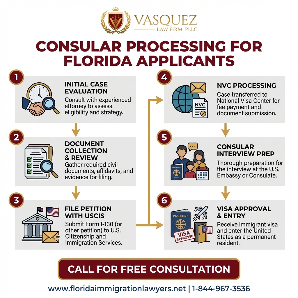 Process Timeline for Procesamiento Consular para Solicitantes en Florida