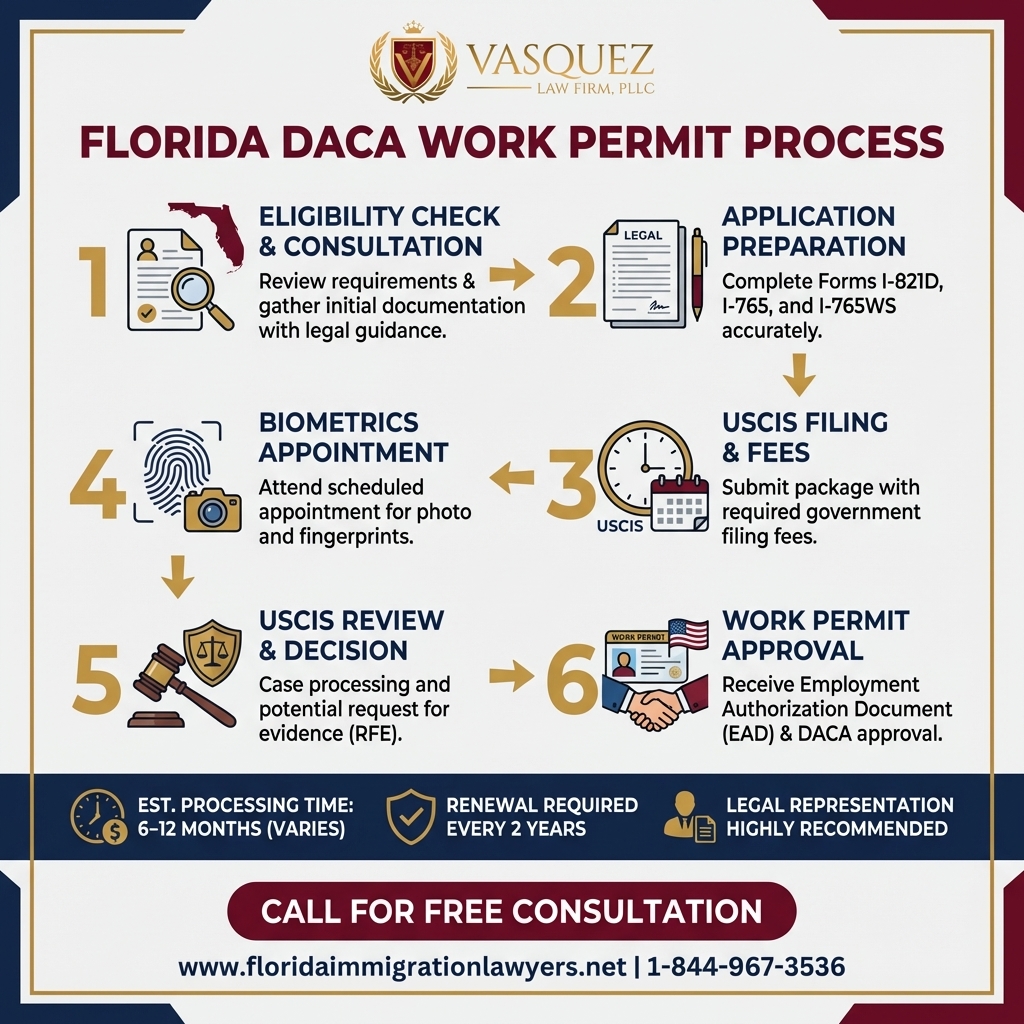 Process Timeline for Proceso de Permiso de Trabajo DACA en Florida