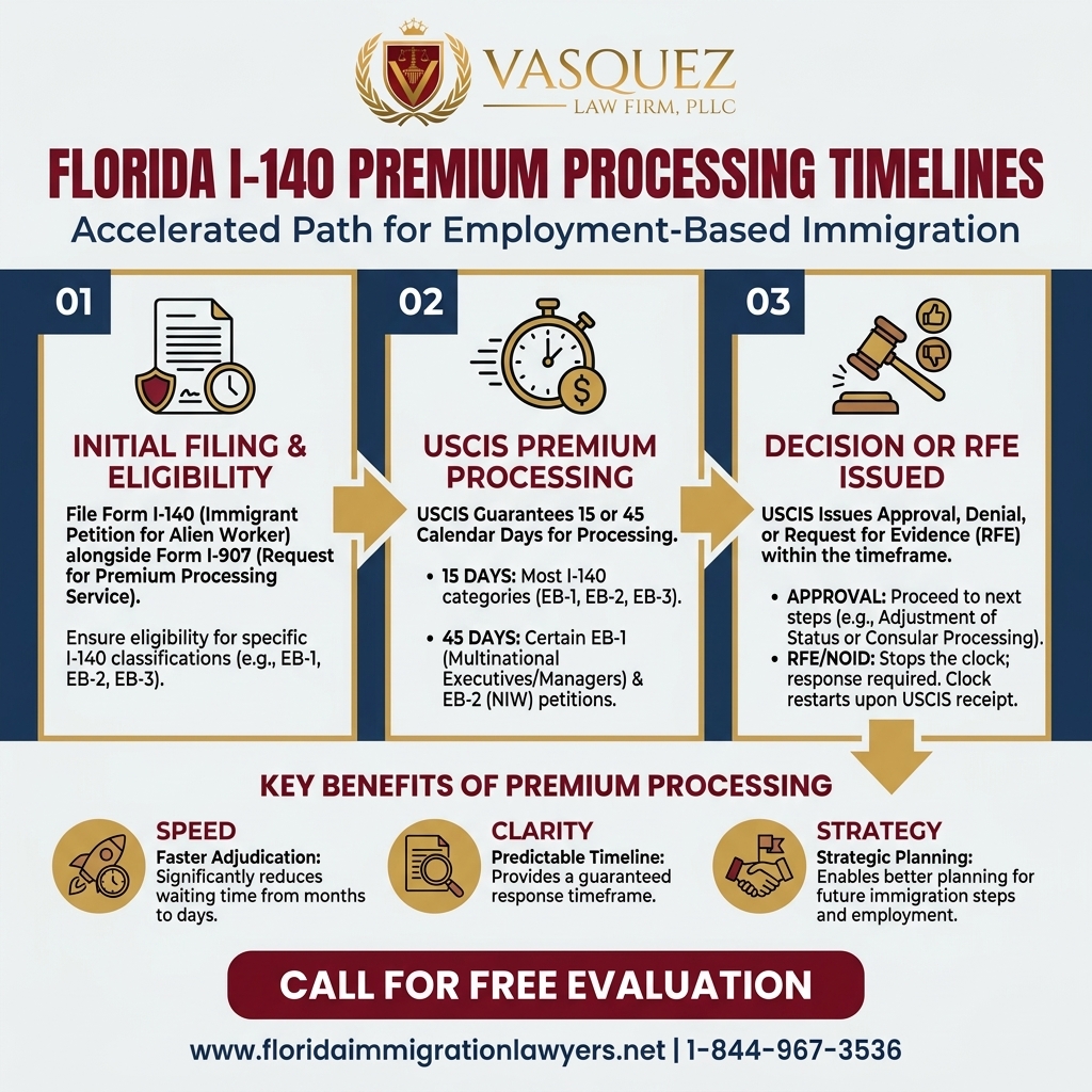 Process Timeline for Tiempos de Procesamiento Premium para I-140 en Florida