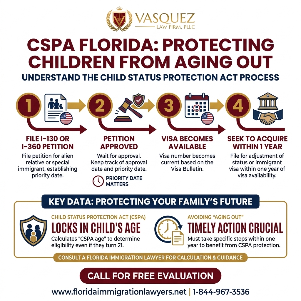 Process Timeline for Ley CSPA Florida: Protegiendo Hijos de Exceder la Edad Migratoria