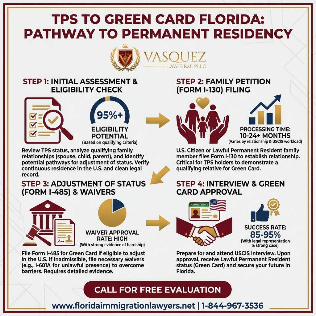 Process Timeline for TPS a Tarjeta Verde Florida: Camino a la Residencia Permanente
