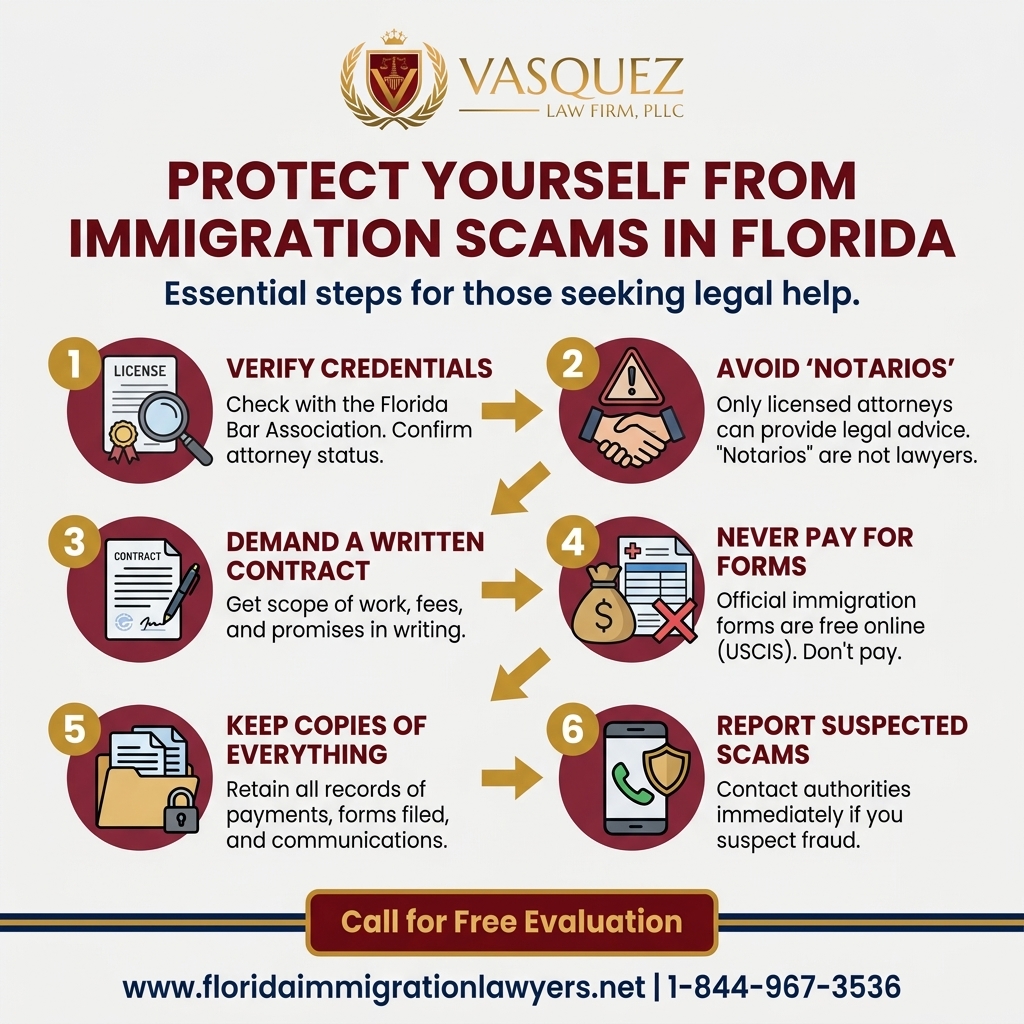 Process Timeline for Protéjase de Estafas de Inmigración en Florida